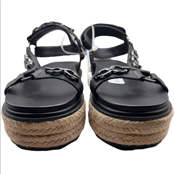 Karl Lagerfeld Palma Strappy Chain Black Leather Platform Jute Wedge Sandal 9 - Picture 8 of 14
